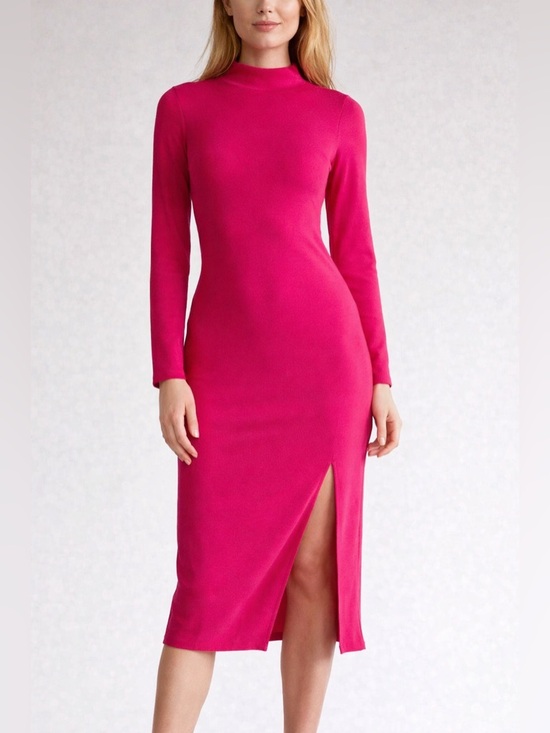 Maya Dresses & Skirts - Fuchsia Bodycon Midi Dress Long Sleeve Size S Bright Pink Chic